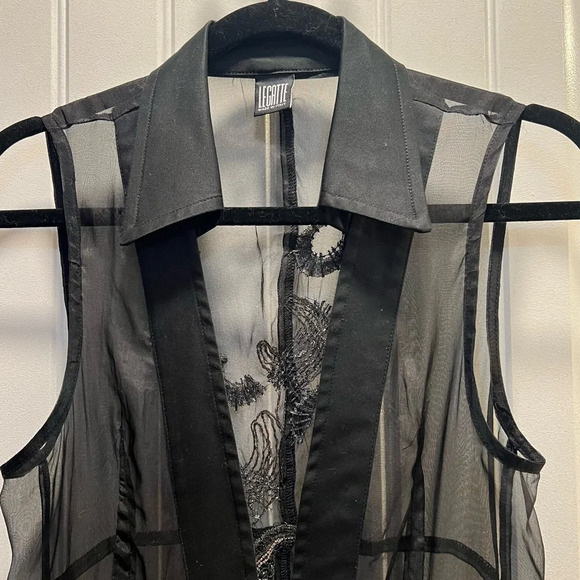 Legatte‎ Vintage Sheer Black Embroidered Long Line Vest. Size 10. - Picture 5 of 16